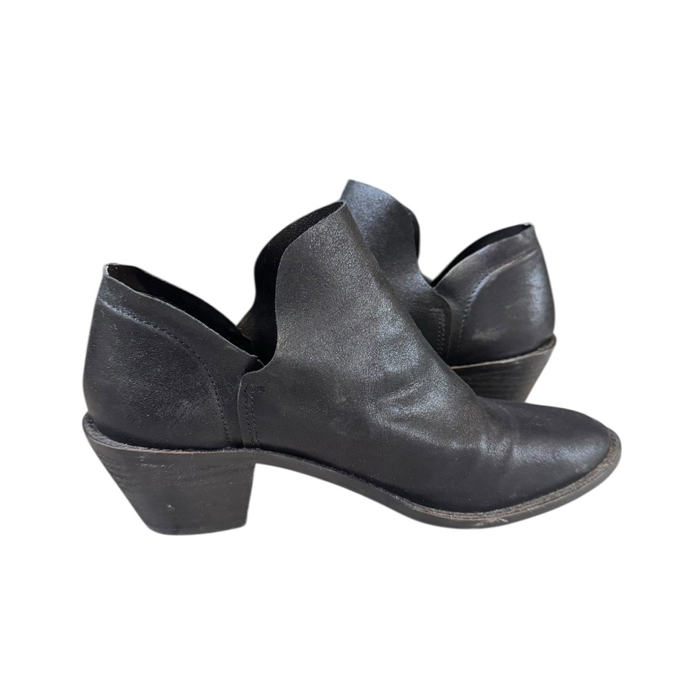 Kelsi Dagger Ankle Booties Women's 7.5 Black Leather Stacked Heel Comfy Slip On